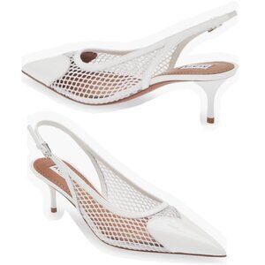 Alaia Paris Heart Fishnet Kitten Heel Pumps White Slingback Shoes Size EU 37.5